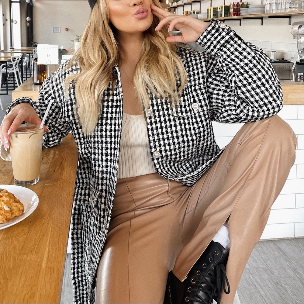 Lovers + Friends Black & White Houndstooth Shacket